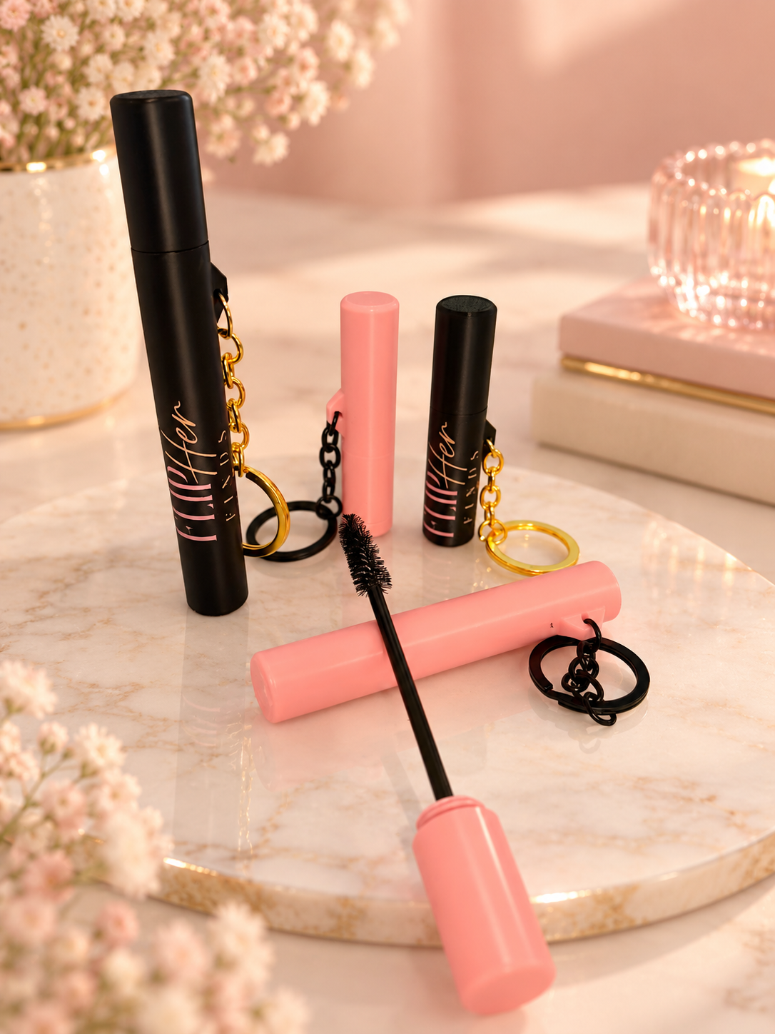 Wholesale Lash & Brow Brush Holder Keychains | Custom Beauty Business Branding