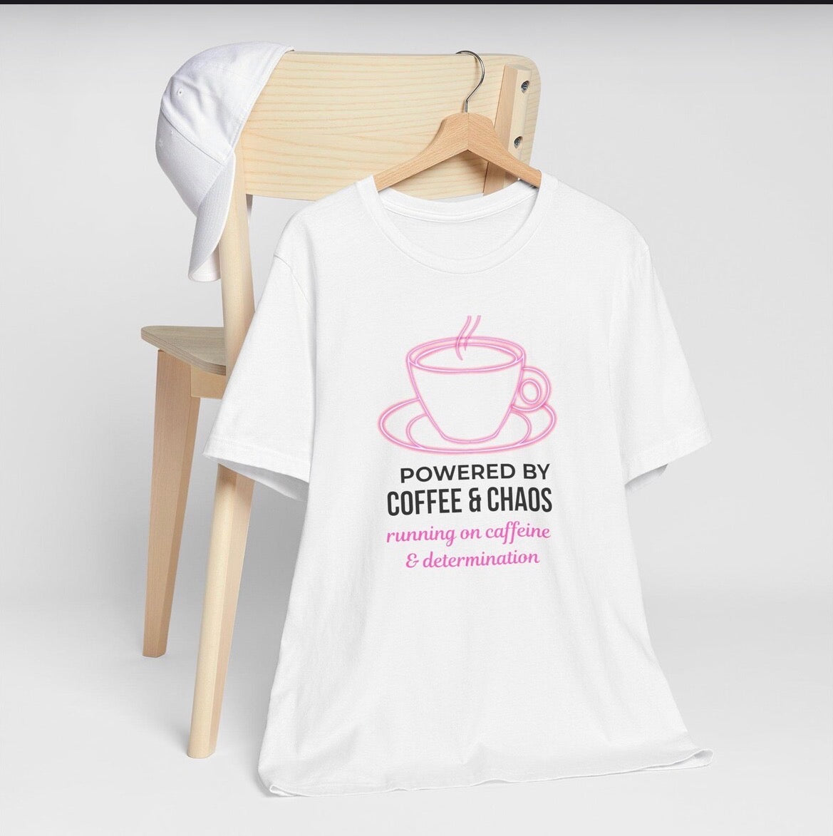 Powered by Coffee & Chaos T-Shirt | Funny Office Graphic Tee