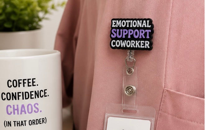 Emotional Support Coworker Badge Reel | Funny Retractable ID Holder